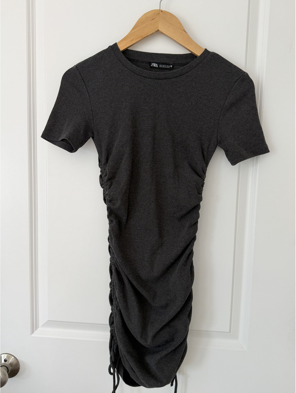 Zara Short Sleeve Ruched Drawstring Midi Dress